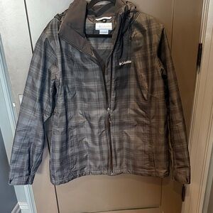 Columbia Black and Gray Plaid Rain Jacket XL